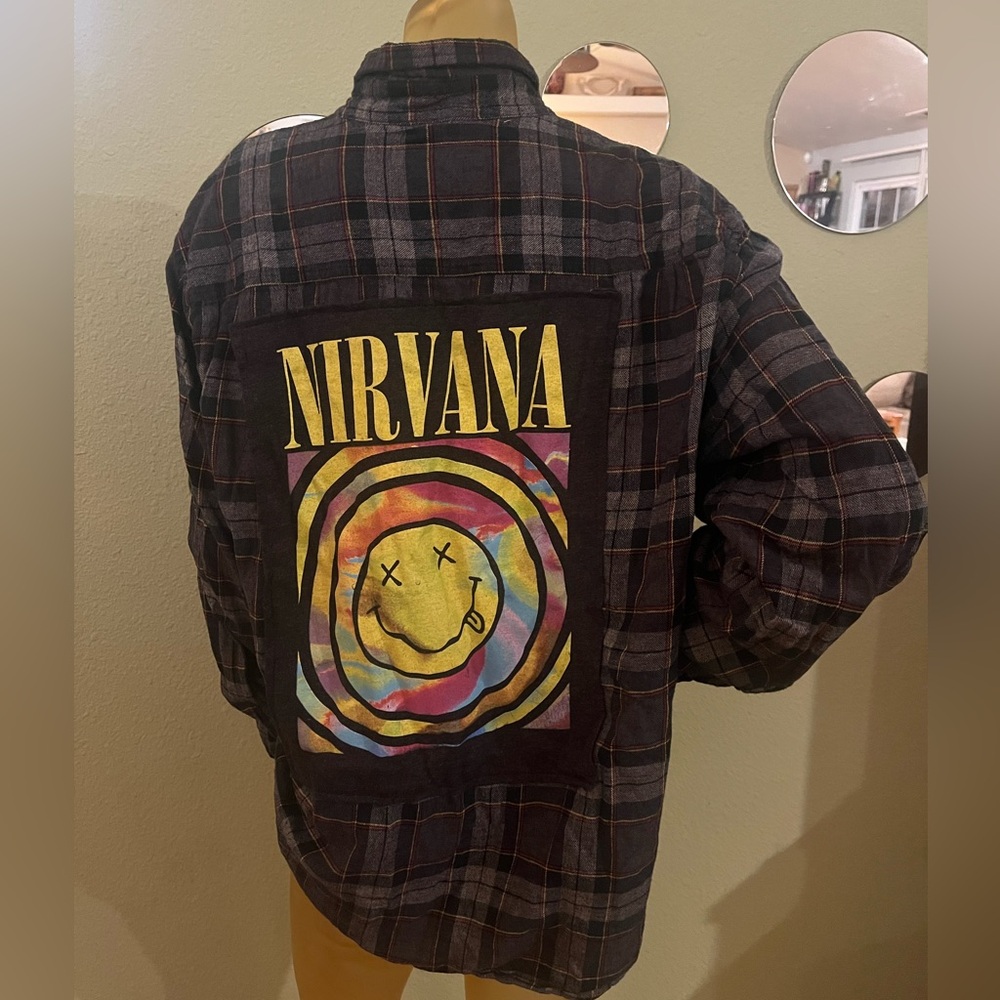 Original Weatherproof Vintage Up-cycled Nirvana T-Shirt Flannel, Oversized
